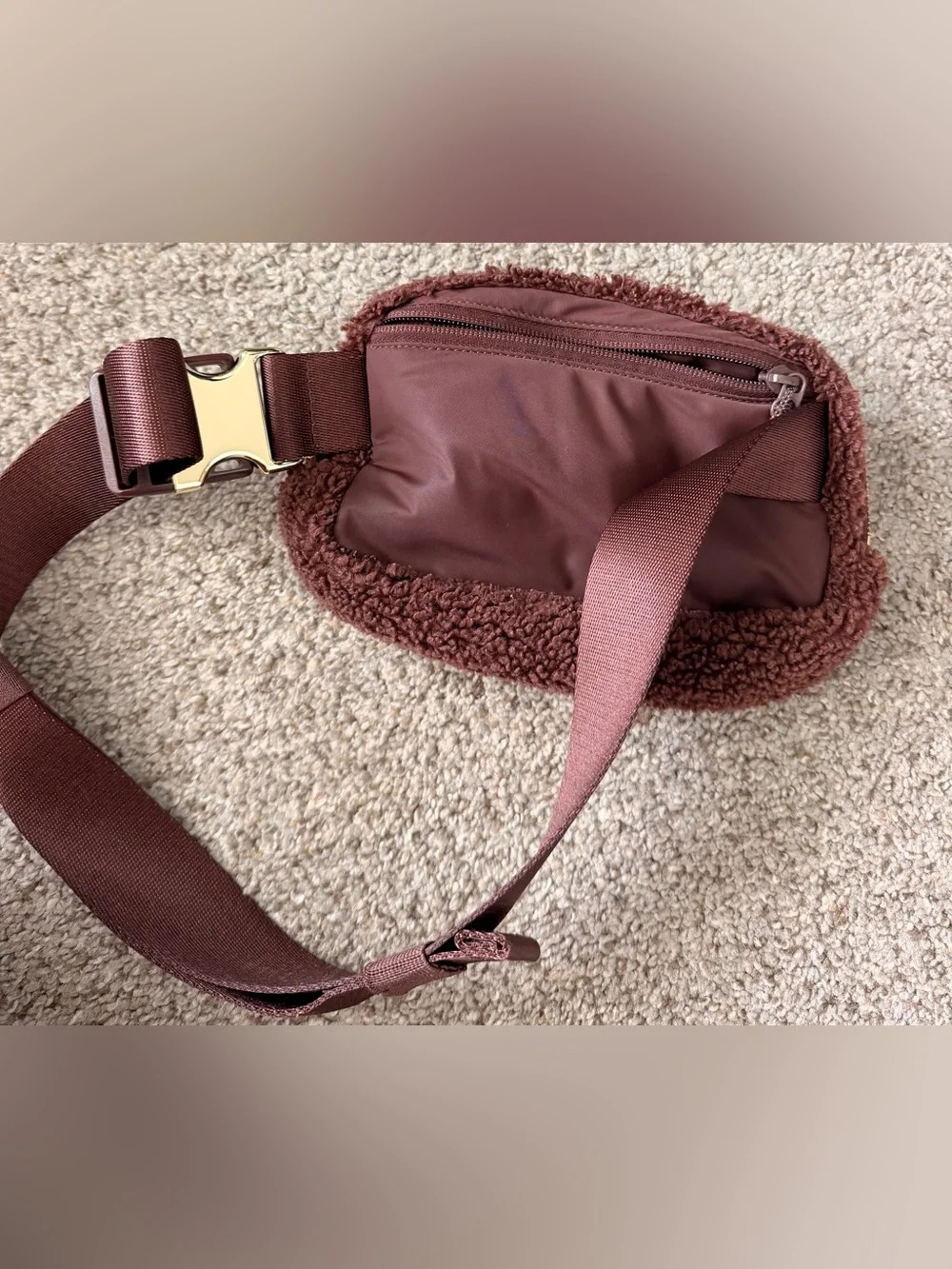 lululemon athletica Shearling Belt Bag in Deep Brown with Gold Hardware